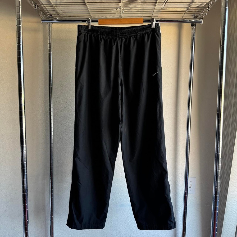 Nike Mens XL Black Track Pants White Side Stripe Ankle Zip Y2K Streetwear